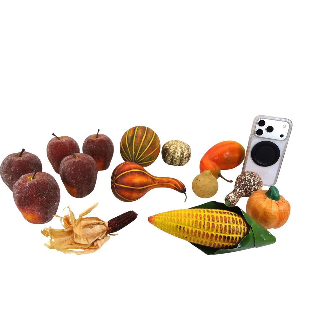12 Fall Harvest Decor Set Multicolor Excellent Faux Gourds Apples Pumpkin Corn